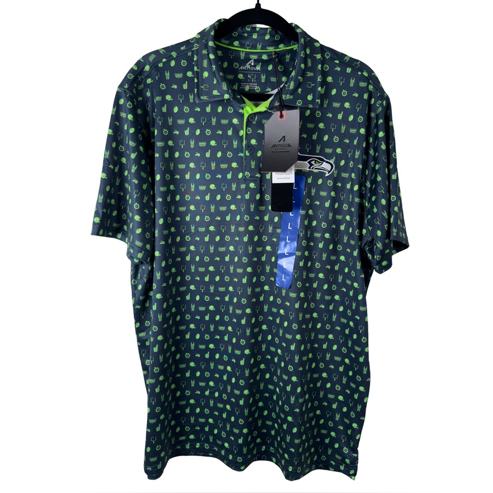 Antigua Seattle Seahawks Navy Green Team Graphic Polo Shirt - Picture 3 of 8